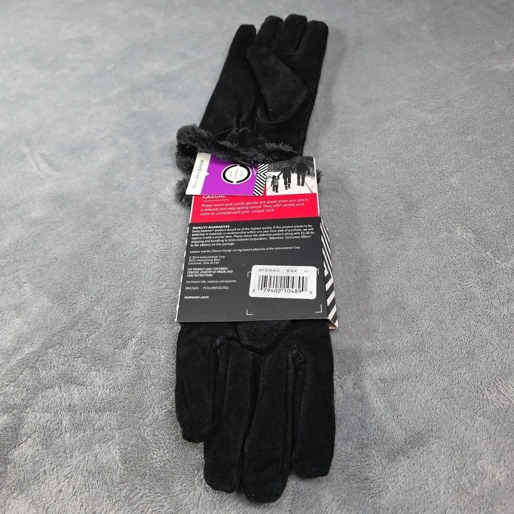 NWT Isotoner Women Micro Luxe Suede Casual Gloves Size Large Black Classic Warm‎ - Picture 2 of 4
